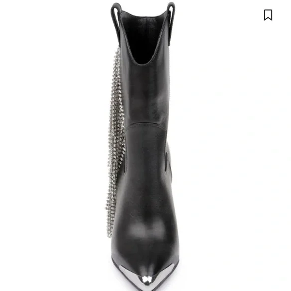 NEW DANIEL DIAMOND Elegant Black Heeled Boots with Silver Chain Detail - Picture 3 of 7